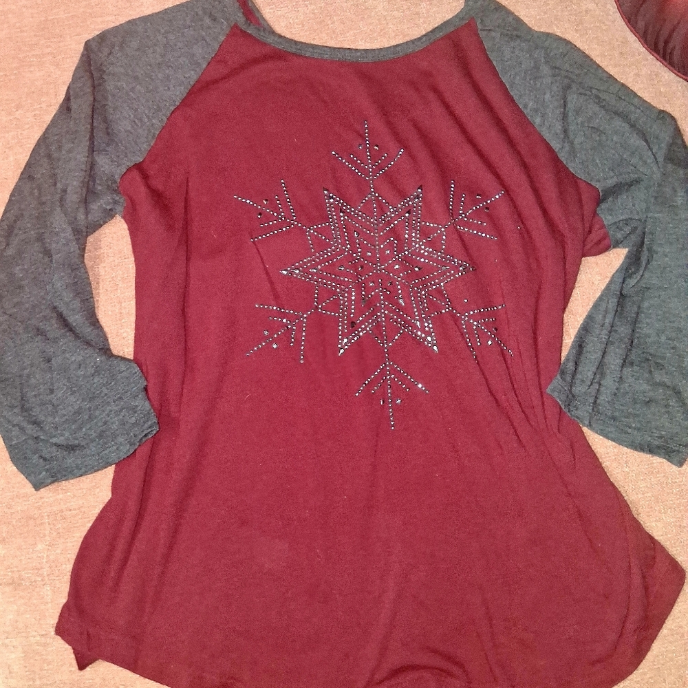 Elegant Burgundy and Gray Long Sleeve Top